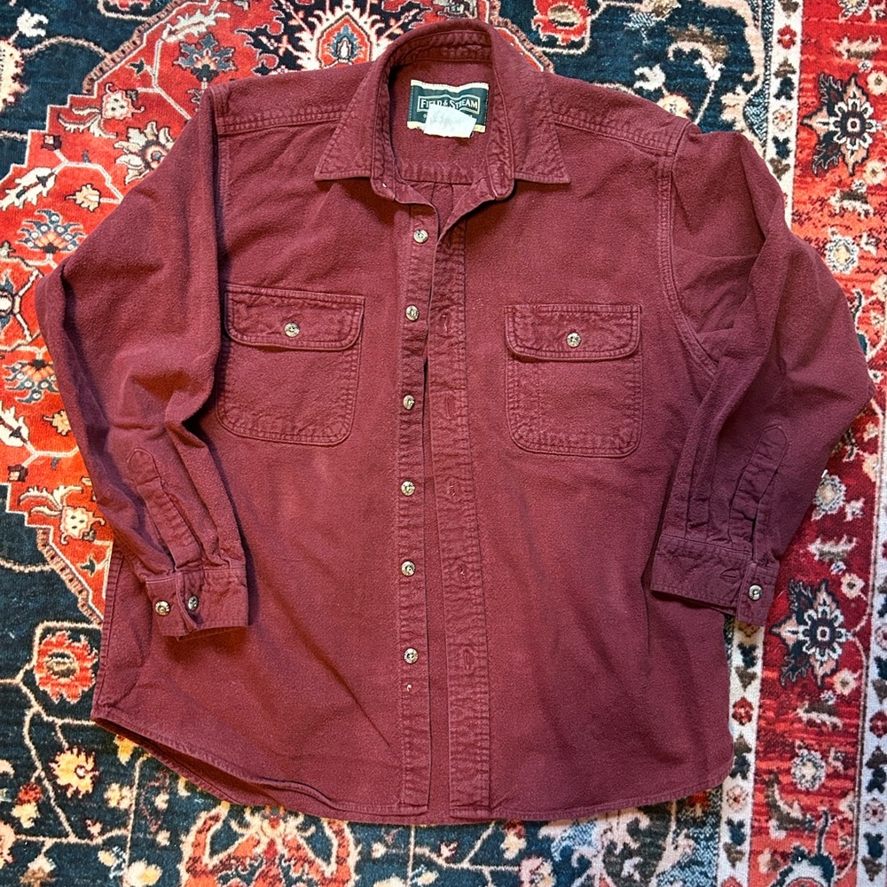 Vintage Field and Stream Burgundy Heavyweight Flannel Button Shirt